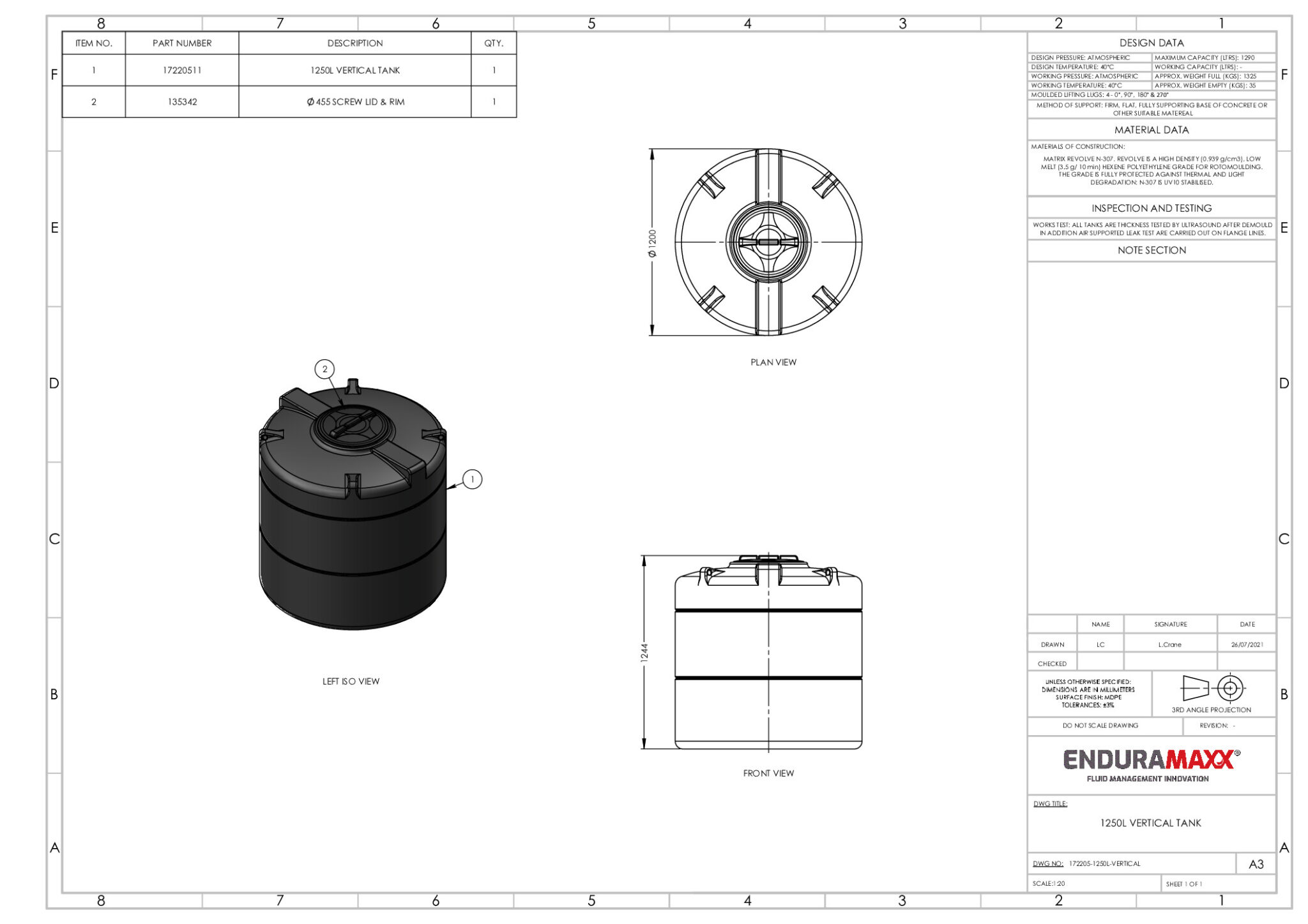 1 250 Litre Rainwater Harvesting Tank MJP Supplies