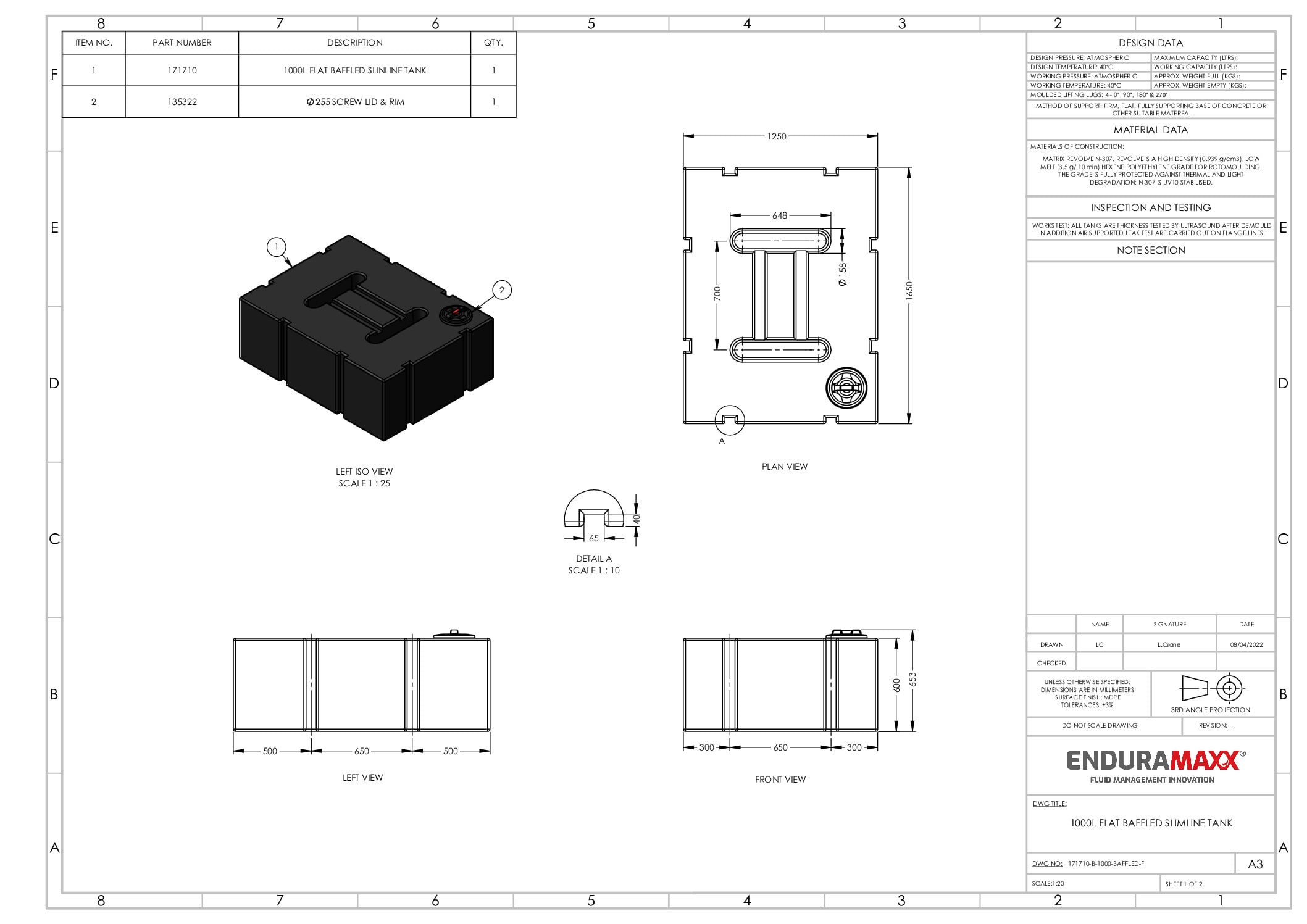1,000 Litre Water Tank, Baffled, Flat - Image 6